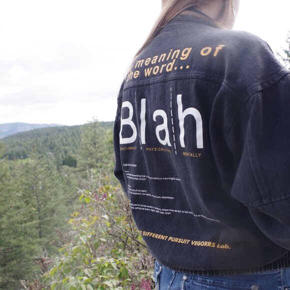 Black Ladies Or Guys Jean Coat With The Meaning Of The Word Blah By Vegorrs - Picture 7 of 7